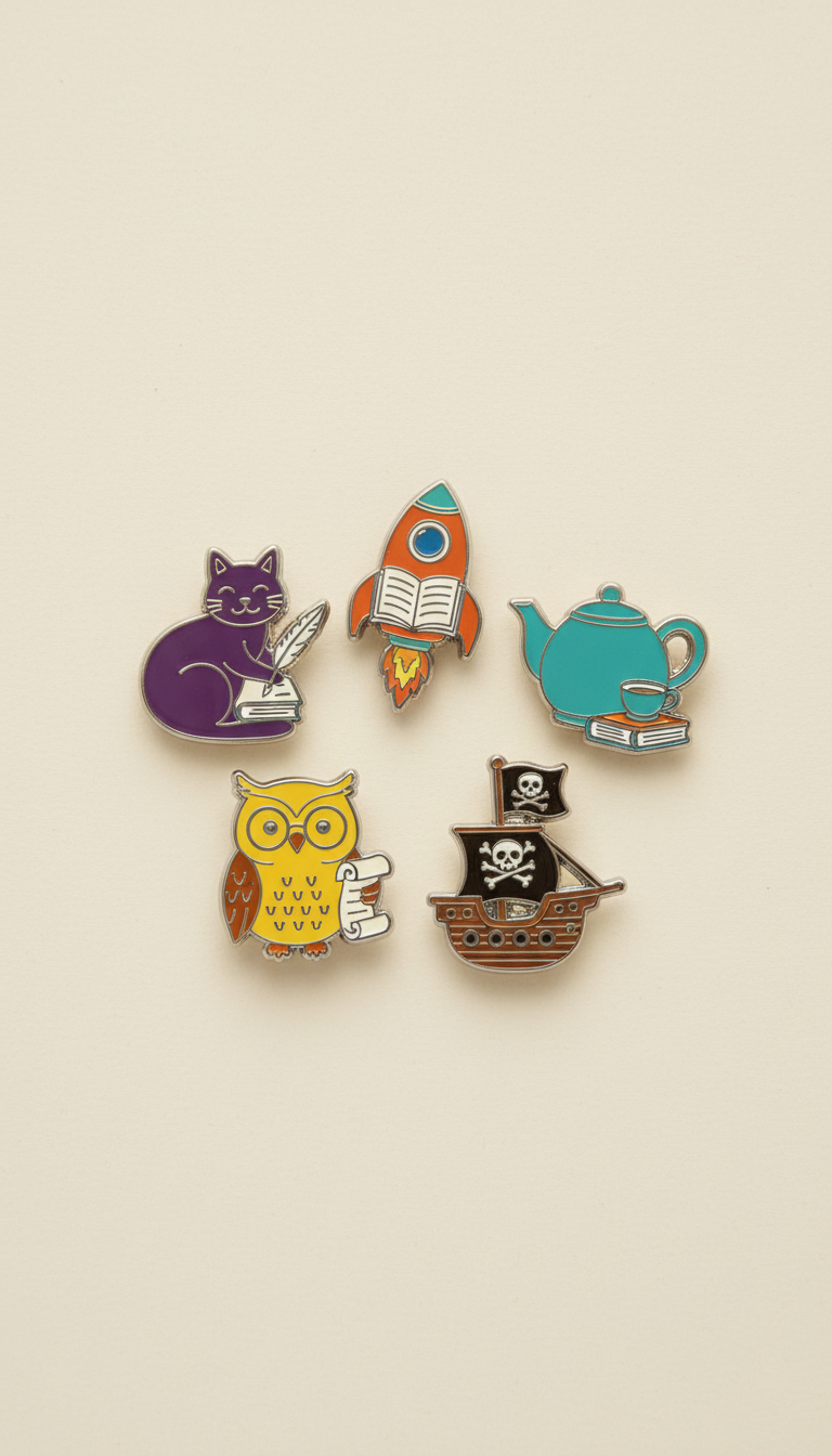 Colorful Enamel Pins Set of Literary Icons